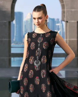 3 Piece Embroidered Black Suit